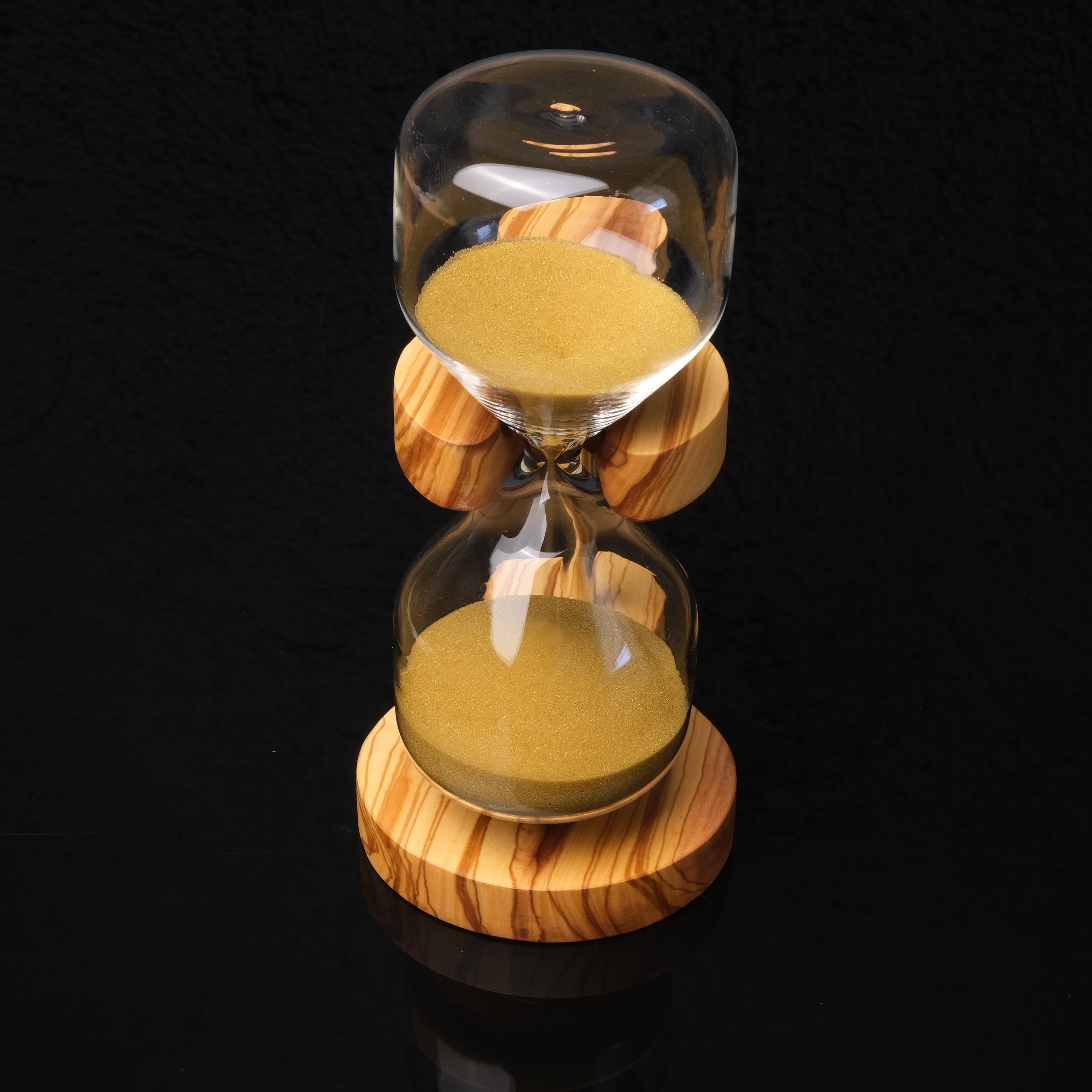 Minimalist Olive Wood Hourglass – Handmade Sand Timer, Natural Desk Decor & Meditation Gift