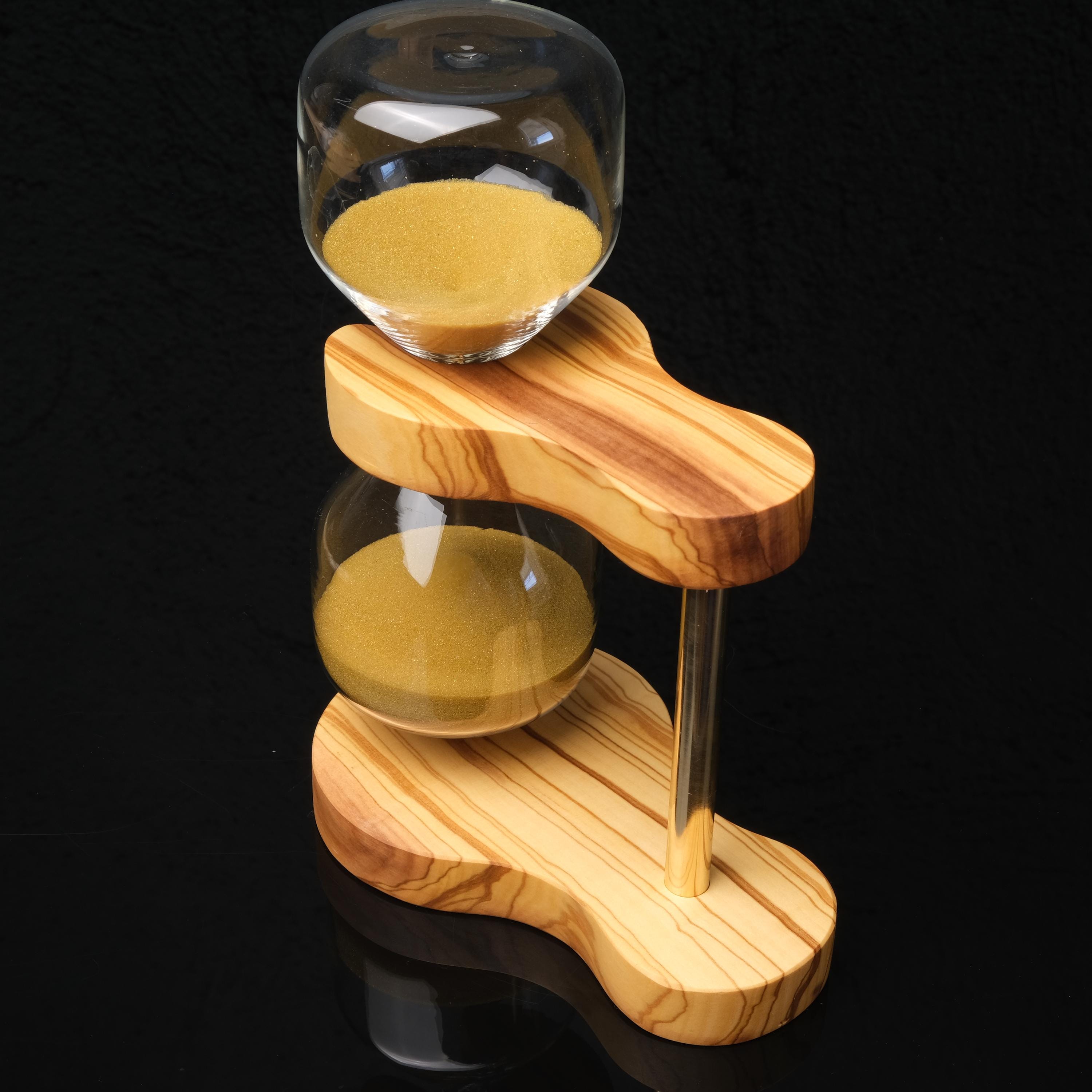 Minimalist Olive Wood Hourglass – Handmade Sand Timer, Natural Desk Decor & Meditation Gift