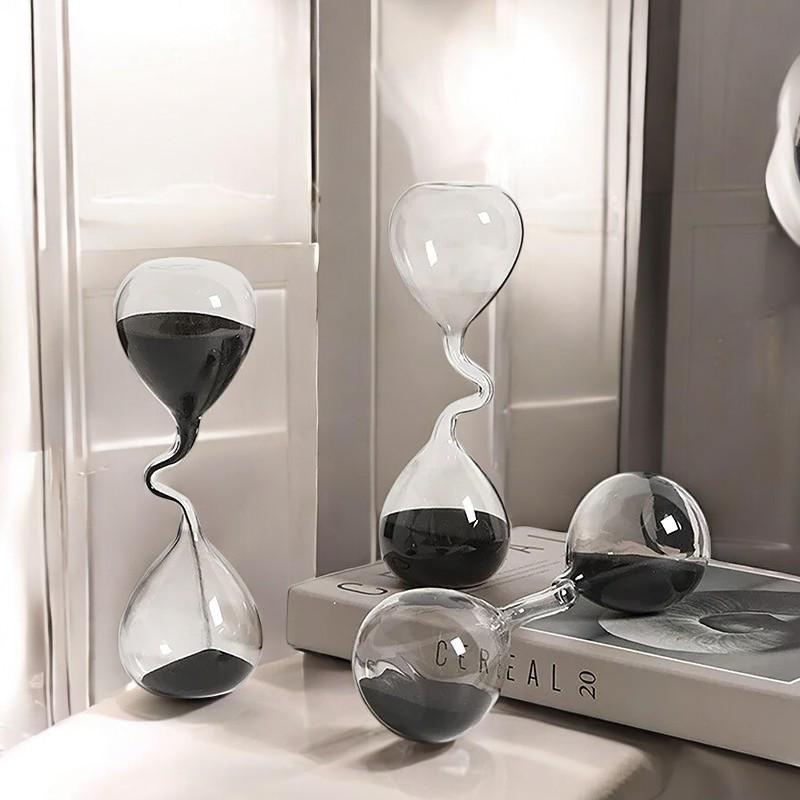 Modern Black Hourglass Sand Clock – Minimalist Glass Time Decor For Home & Office