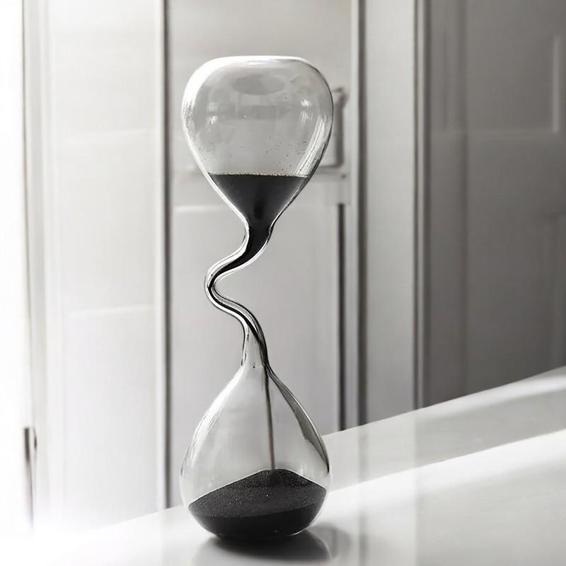 Modern Black Hourglass Sand Clock – Minimalist Glass Time Decor For Home & Office