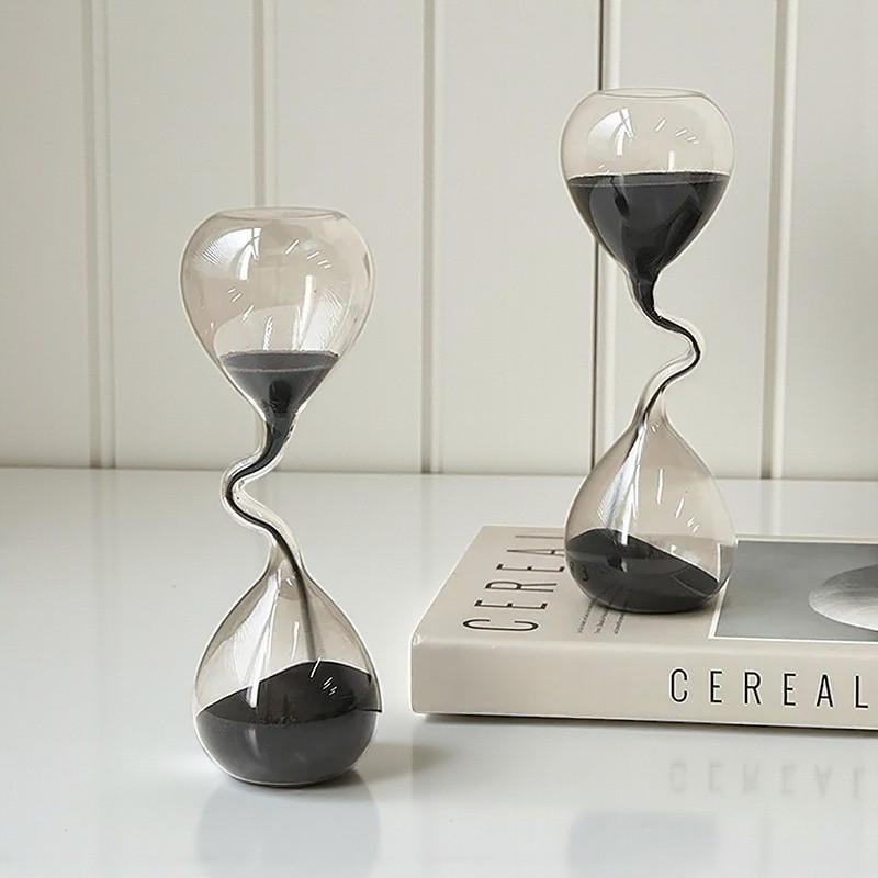 Modern Black Hourglass Sand Clock – Minimalist Glass Time Decor For Home & Office