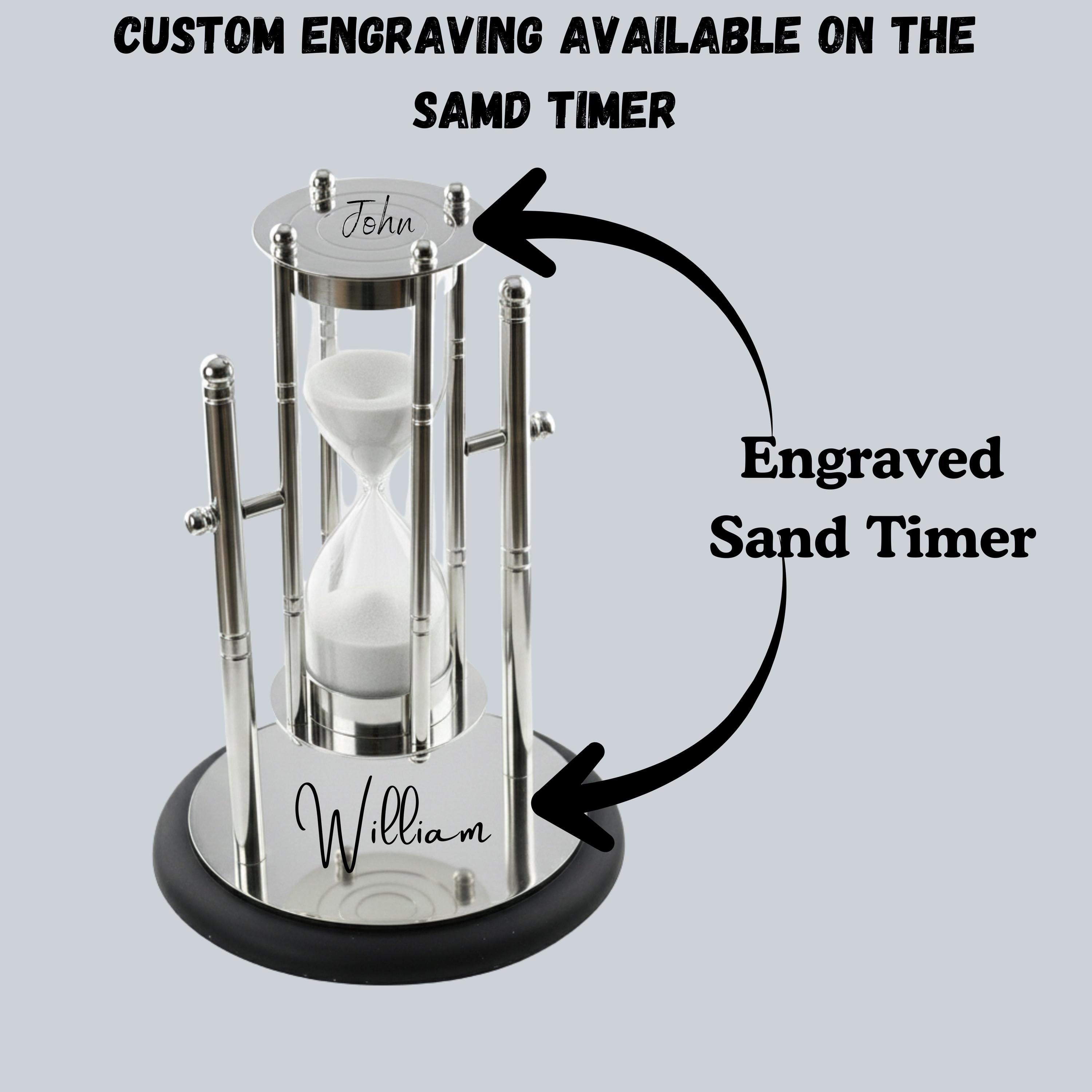 Engraved Hourglass Sand Timer | Personalized Metal & Glass Desk Decor