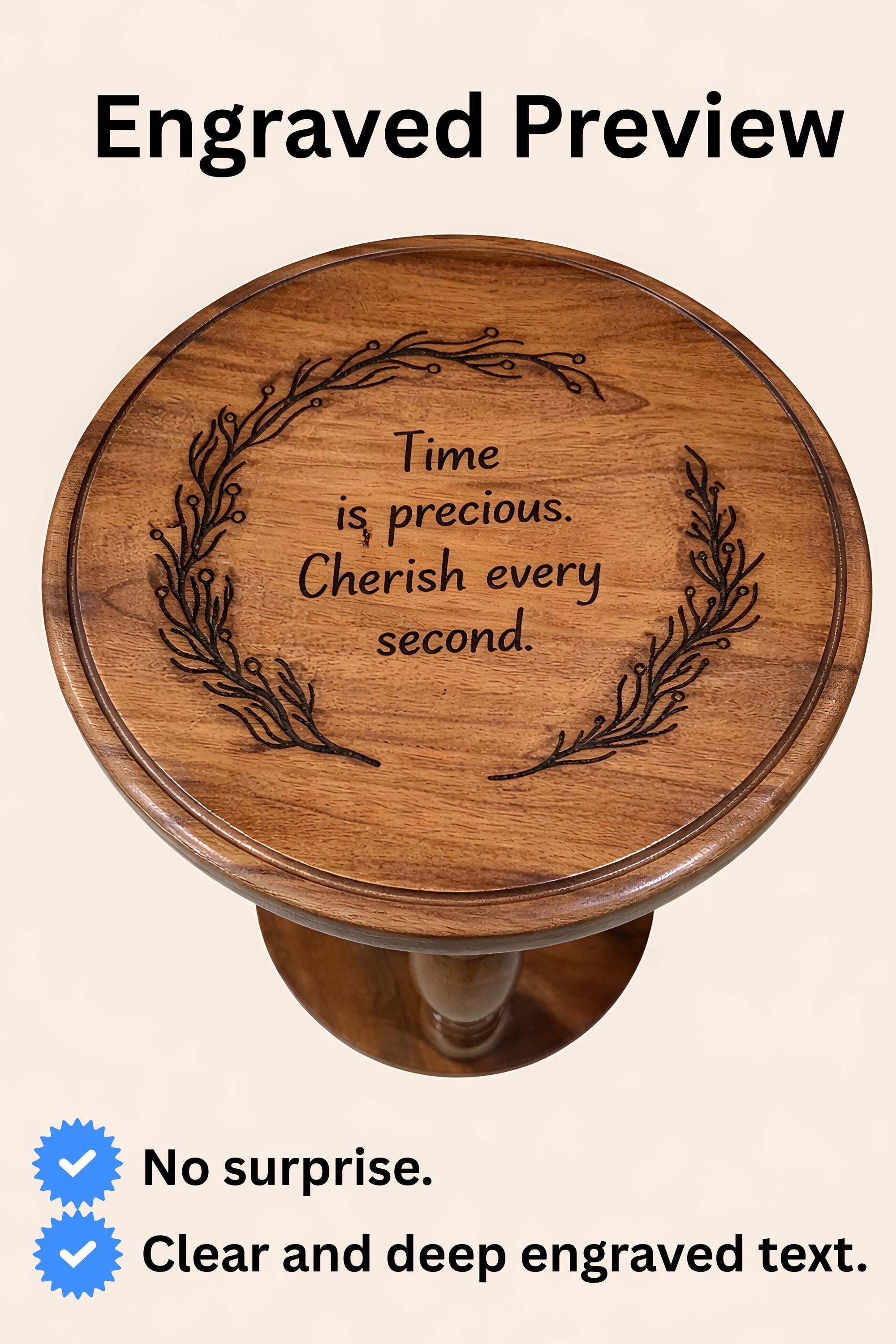 Handmade One Hour Engraved Wooden Hourglass | Solid Wood Sand Timer For Desk & Meditation