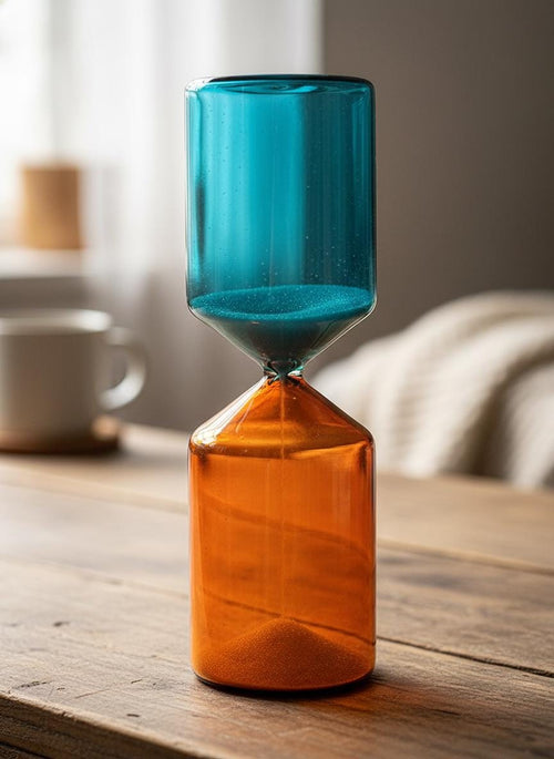Dual Color Glass Hourglass, Creative Sand Timer, Kids Gift, Birthday Gift, Modern Art Glass Sculpture, Home Decor
