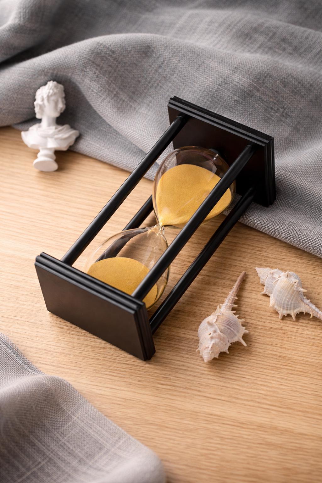 Luxury Hourglass Sand Timer, Modern Black Frame, Golden Sand, Minimalist Desk Decor