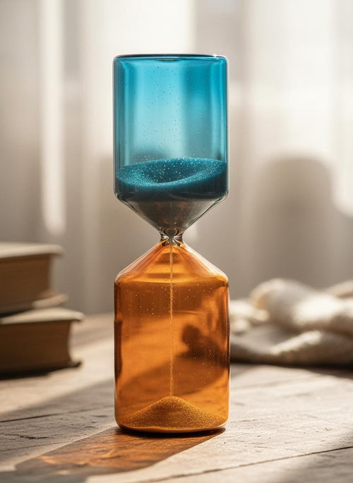 Dual Color Glass Hourglass, Creative Sand Timer, Kids Gift, Birthday Gift, Modern Art Glass Sculpture, Home Decor